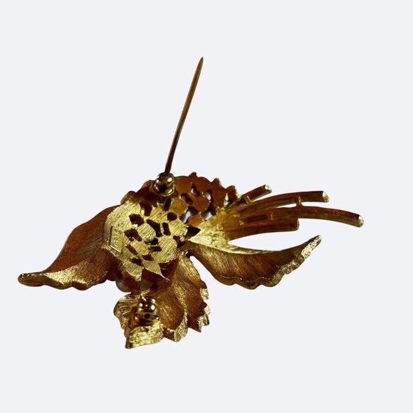 VTG Crown Trifari A Philippe Large Brooch Pearls Crystals Gold Tone 1960s - Picture 6 of 8